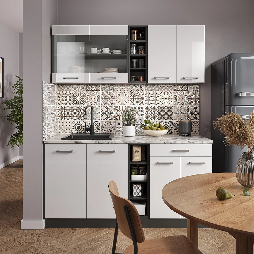 Keukenrek in Antraciet on white background with decorative elements