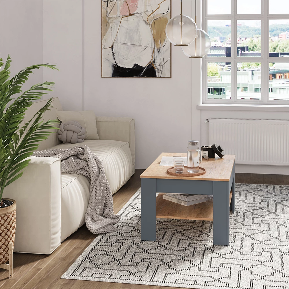 Close-up of Coffee table in Anthracite/golden oak, showing design and surface details