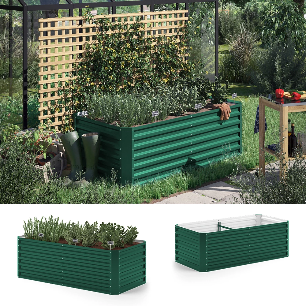 Ok-Living Hochbeet Kräuterbeet Gemüsebeet rechteckig 180x90x60cm (LxBxH) grün Pflanzkasten Frühbeet Aufzucht Beet Garten