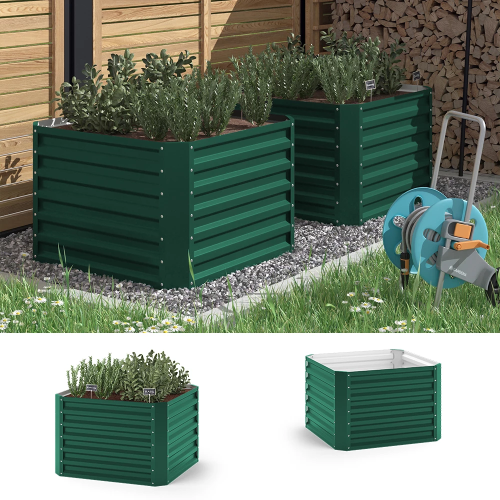 Ok-Living Hochbeet Kräuterbeet Gemüsebeet rechteckig 90x90x60cm (LxBxH) grün Pflanzkasten Frühbeet Aufzucht Beet Garten