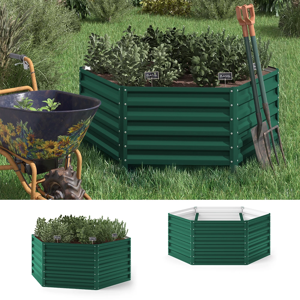 Ok-Living Hochbeet Kräuterbeet Gemüsebeet sechseckig 129x129x60cm (LxBxH) grün Pflanzkasten Frühbeet Aufzucht Beet Garten