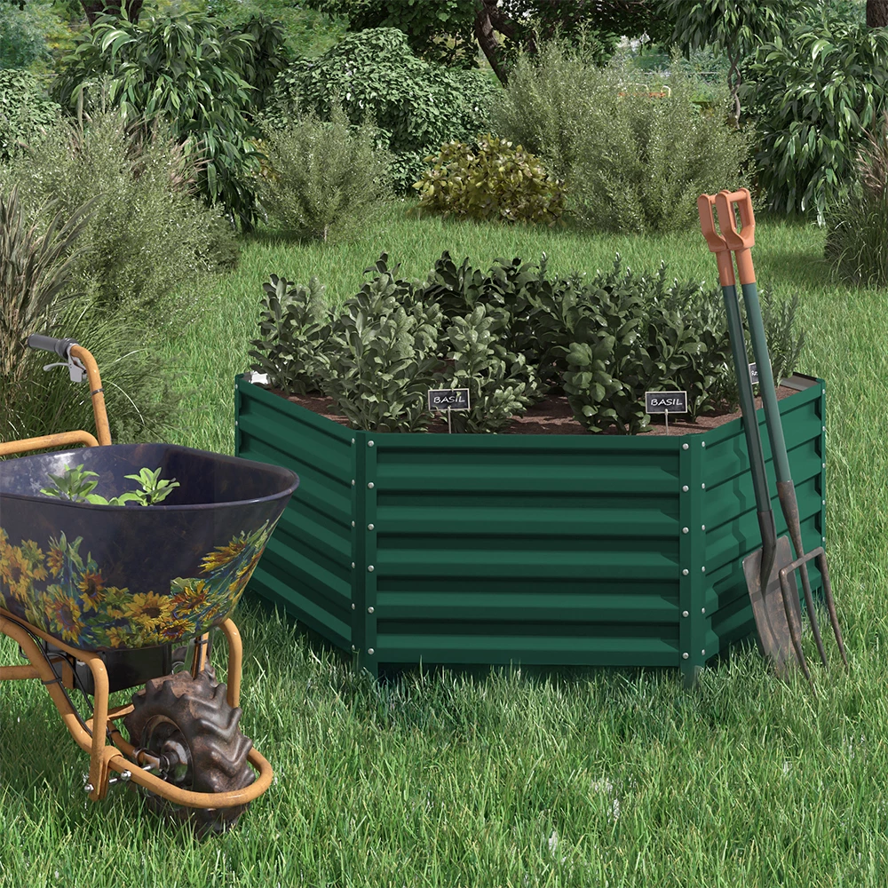 ok-Living Hochbeet Kräuterbeet Gemüsebeet sechseckig 129x129x60cm (LxBxH) grün Pflanzkasten Frühbeet Aufzucht Beet Garten