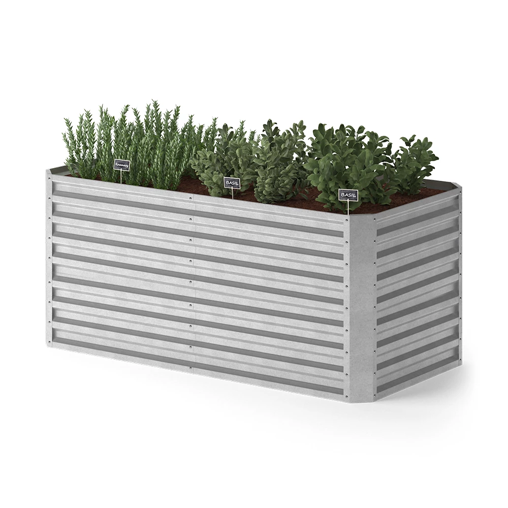 ok-Living Hochbeet Kräuterbeet Gemüsebeet rechteckig 180x90x80cm (LxBxH) silber Pflanzkasten Frühbeet Aufzucht Beet Garten
