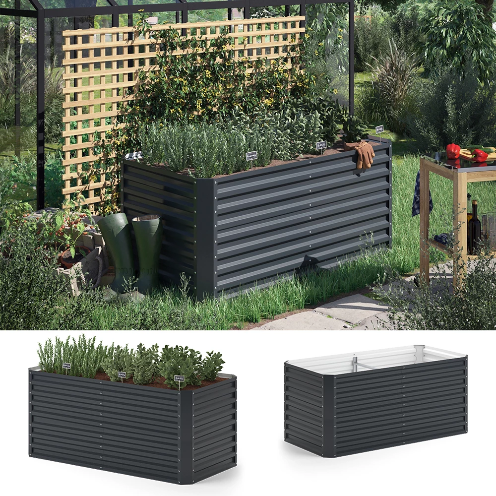 Ok-Living Hochbeet Kräuterbeet Gemüsebeet rechteckig 180x90x80cm (LxBxH) anthrazit Pflanzkasten Frühbeet Aufzucht Beet Garten