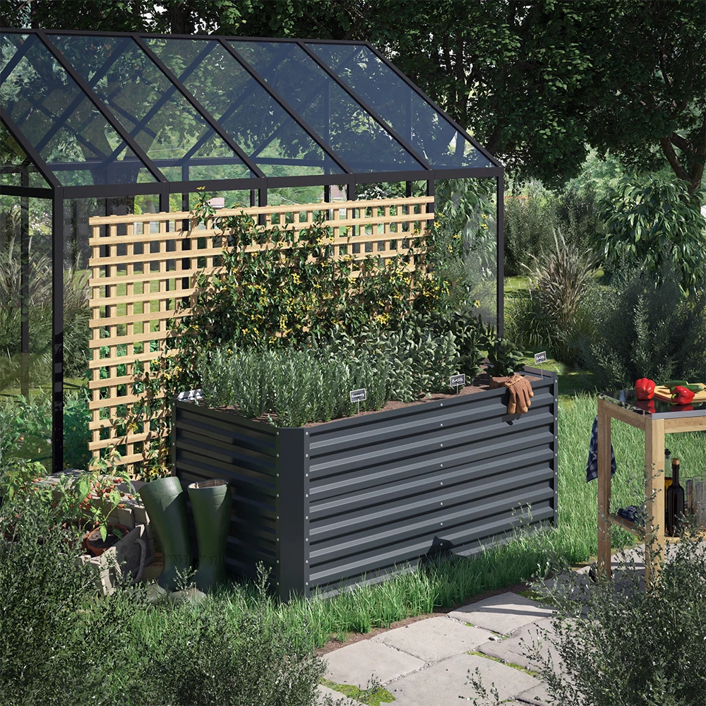 Hochbeet in Anthrazit auf weißem Hintergrund