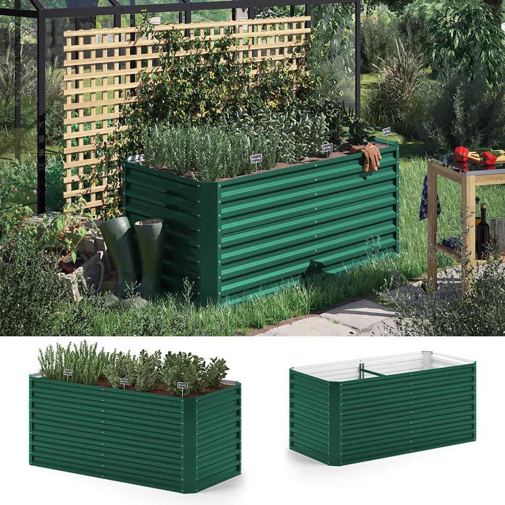 Ok-Living Hochbeet Kräuterbeet Gemüsebeet rechteckig 180x90x80cm (LxBxH) grün Pflanzkasten Frühbeet Aufzucht Beet Garten