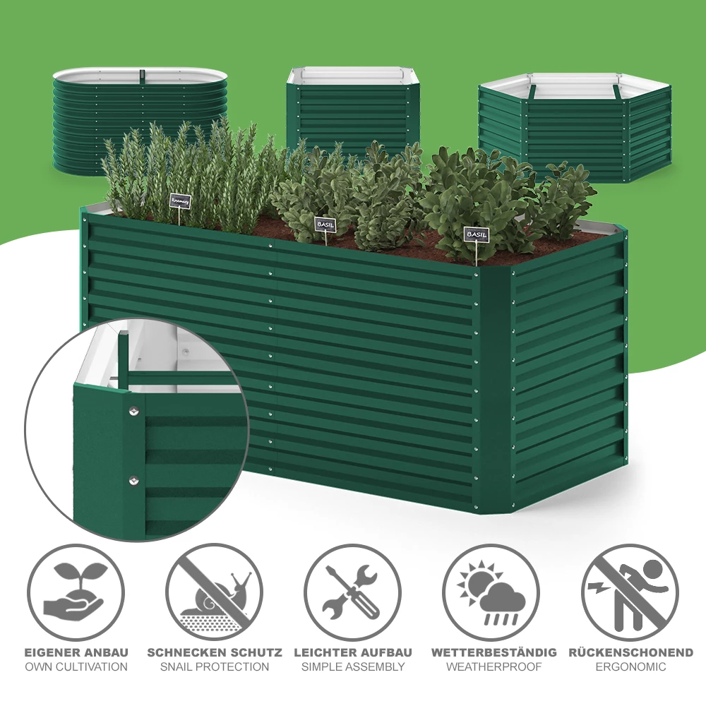 ok-Living Hochbeet Kräuterbeet Gemüsebeet rechteckig 180x90x80cm (LxBxH) grün Pflanzkasten Frühbeet Aufzucht Beet Garten