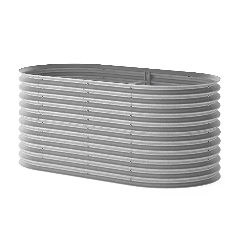 Ok-Living Hochbeet Kräuterbeet Gemüsebeet oval 200x100x80cm (LxBxH) silber Pflanzkasten Frühbeet Aufzucht Beet Garten