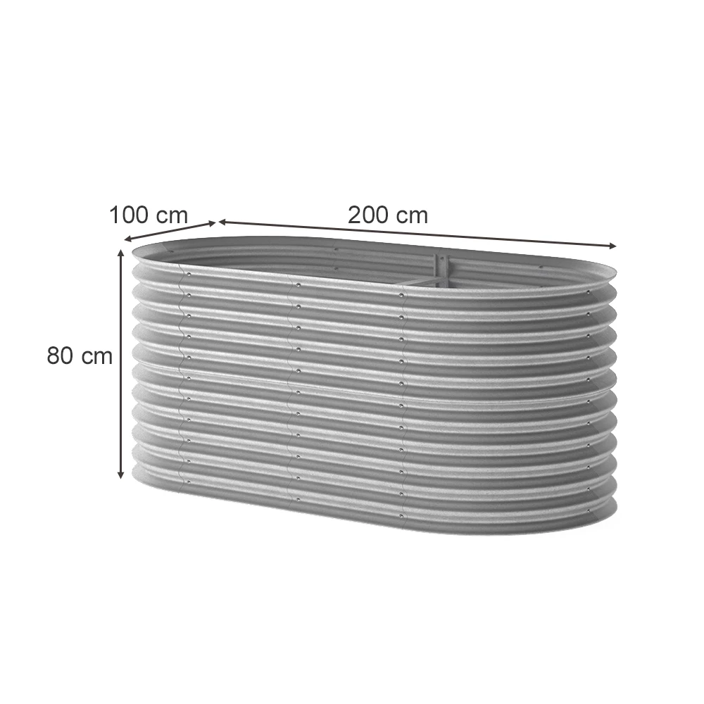 ok-Living Hochbeet Kräuterbeet Gemüsebeet oval 200x100x80cm (LxBxH) silber Pflanzkasten Frühbeet Aufzucht Beet Garten