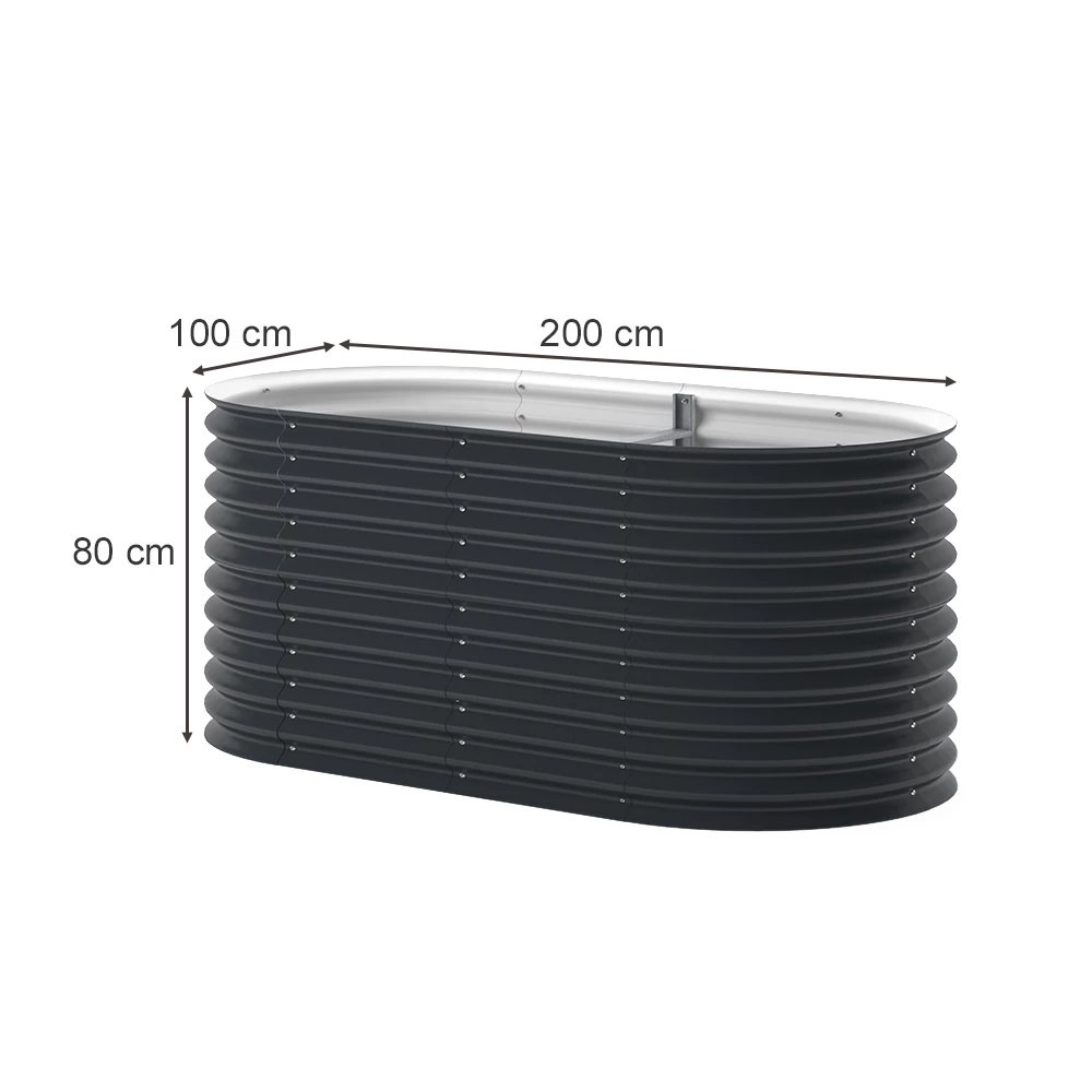 Hochbeet in Anthrazit auf weißem Hintergrund mit sichtbaren Maßen