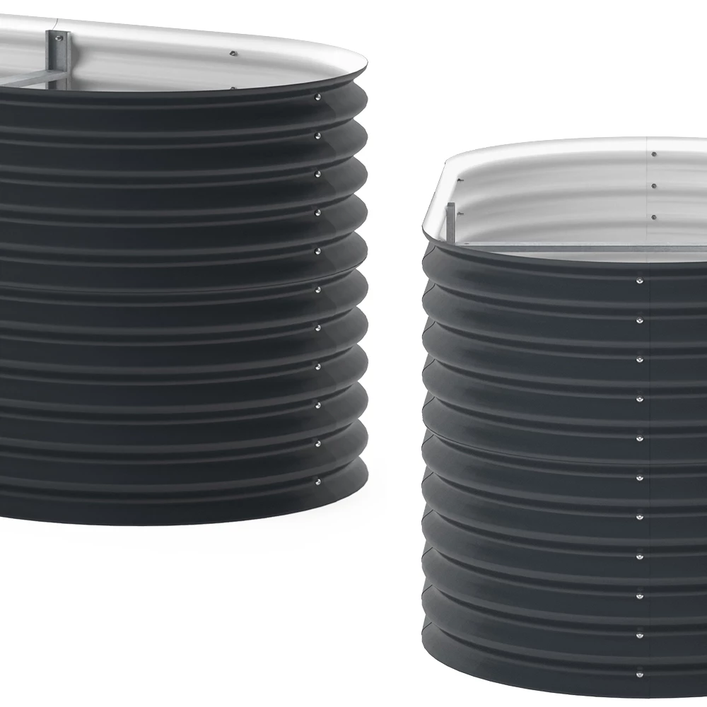 Nahaufnahme von Hochbeet in Anthrazit, zeigt Design- und Oberflächendetails