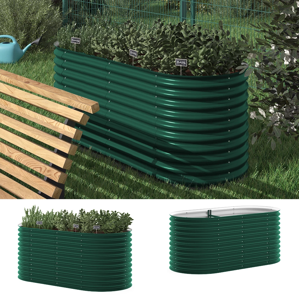Ok-Living Hochbeet Kräuterbeet Gemüsebeet oval 200x100x80cm (LxBxH) grün Pflanzkasten Frühbeet Aufzucht Beet Garten
