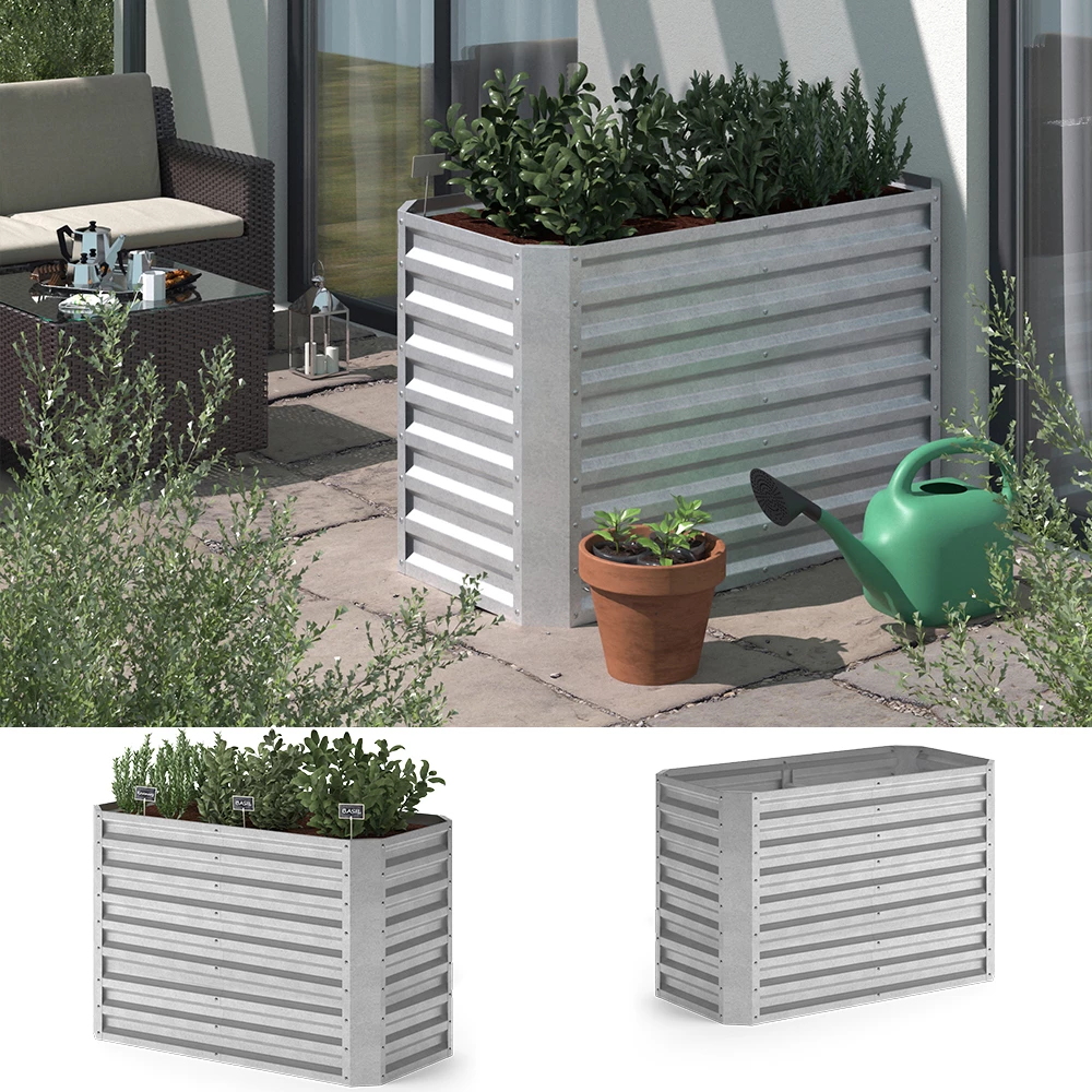 Ok-Living Hochbeet Kräuterbeet Gemüsebeet rechteckig 120x60x80cm (LxBxH) silber Pflanzkasten Frühbeet Aufzucht Beet Garten