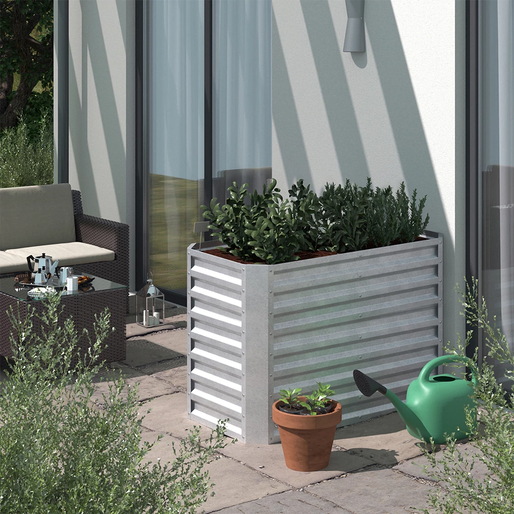 ok-Living Hochbeet Kräuterbeet Gemüsebeet rechteckig 120x60x80cm (LxBxH) silber Pflanzkasten Frühbeet Aufzucht Beet Garten