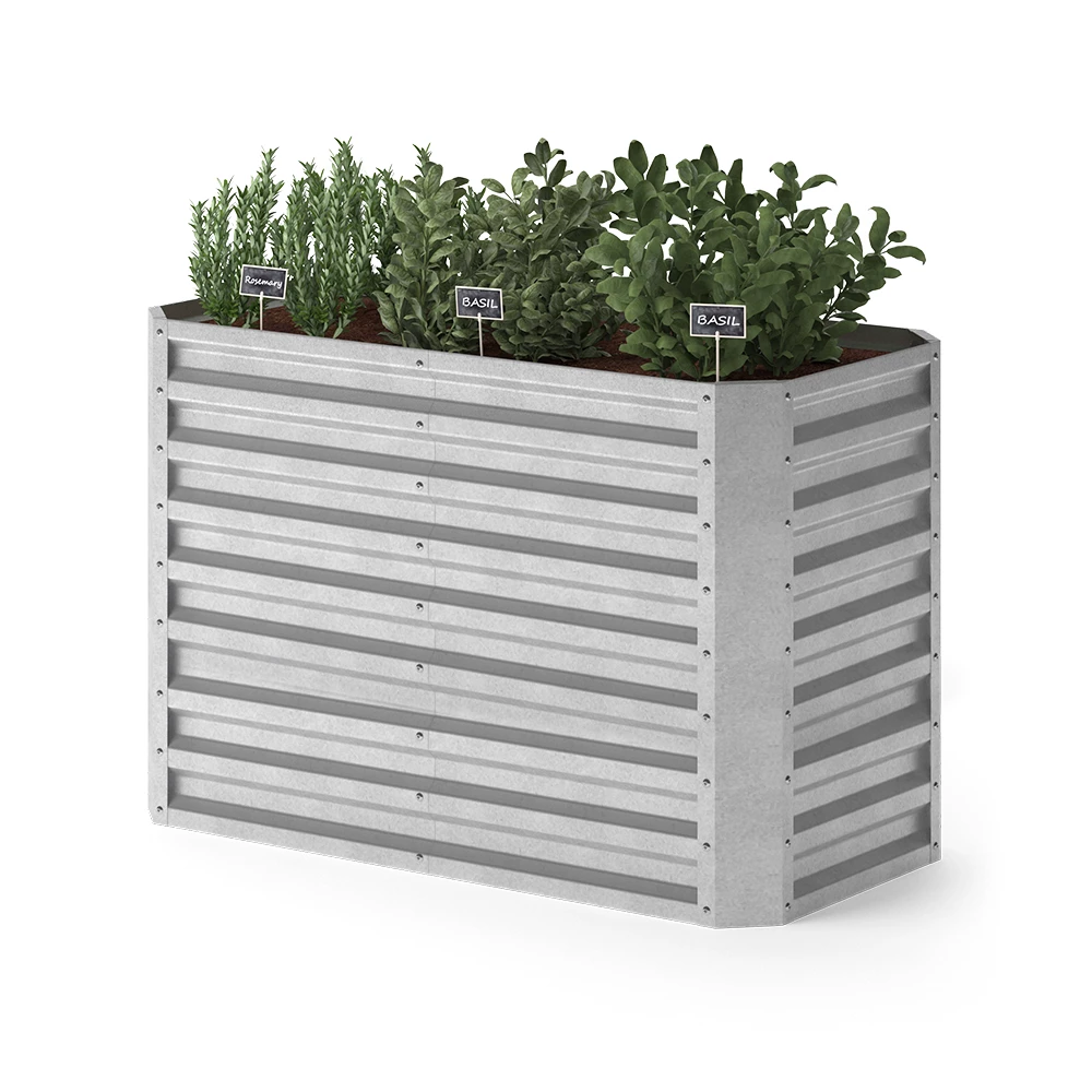 ok-Living Hochbeet Kräuterbeet Gemüsebeet rechteckig 120x60x80cm (LxBxH) silber Pflanzkasten Frühbeet Aufzucht Beet Garten