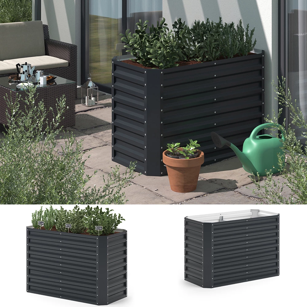 Ok-Living Hochbeet Kräuterbeet Gemüsebeet rechteckig 120x60x80cm (LxBxH) anthrazit Pflanzkasten Frühbeet Aufzucht Beet Garten