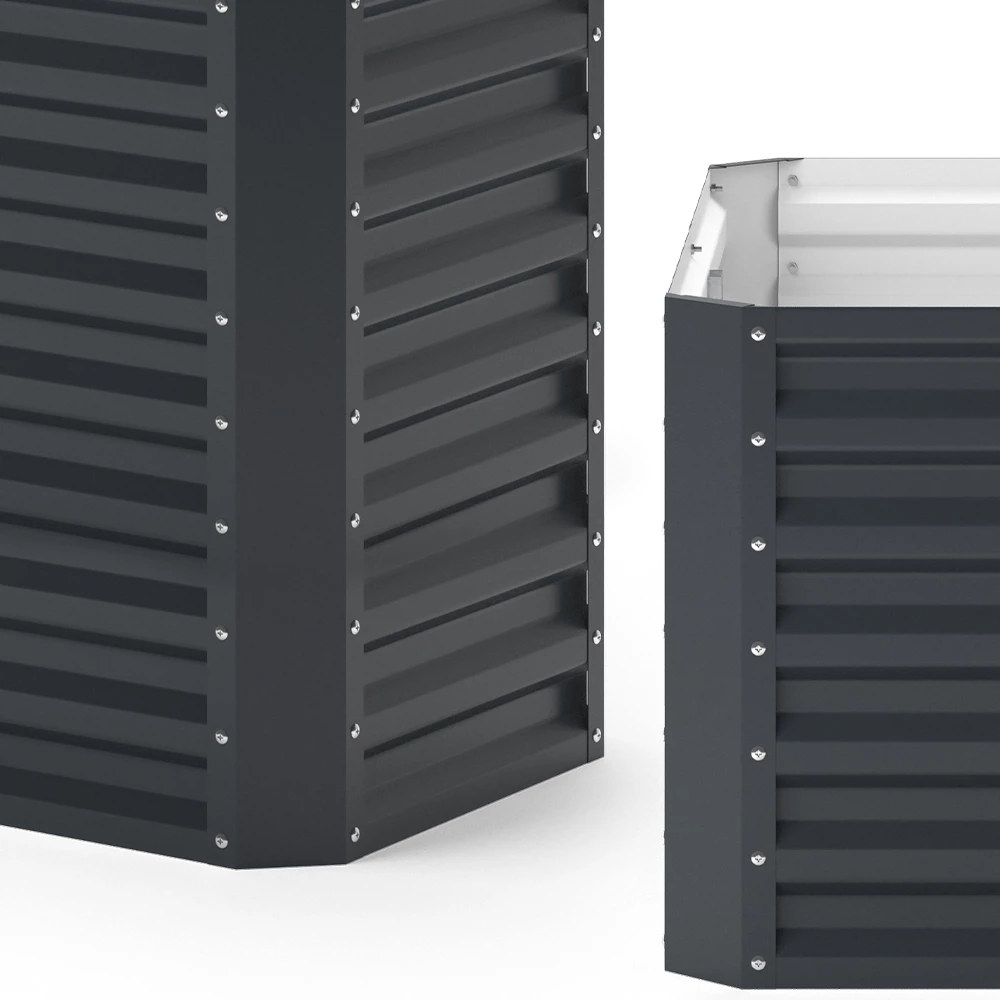 Nahaufnahme von Hochbeet in Anthrazit, zeigt Design- und Oberflächendetails