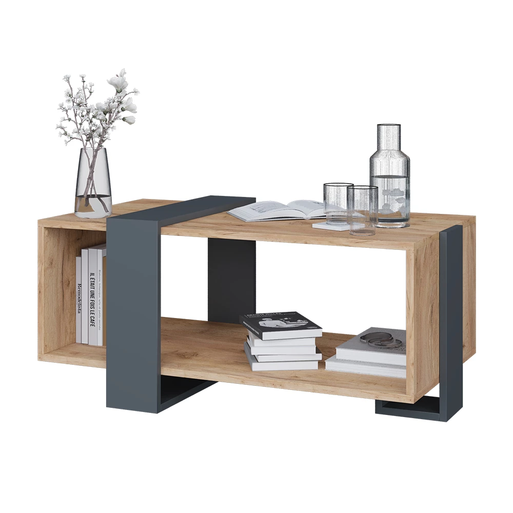 Masă de cafea in Stejar antracit/Goldkraft on white background with decorative elements