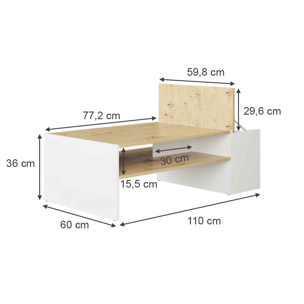 Vicco Masă de cafea Stejar artizanal/alb 110x60 cm, Rubby