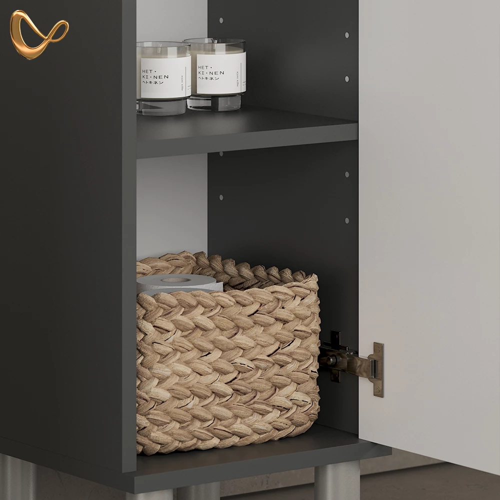 Nahaufnahme von Badmöbel-Set in Anthrazit, zeigt Design- und Oberflächendetails