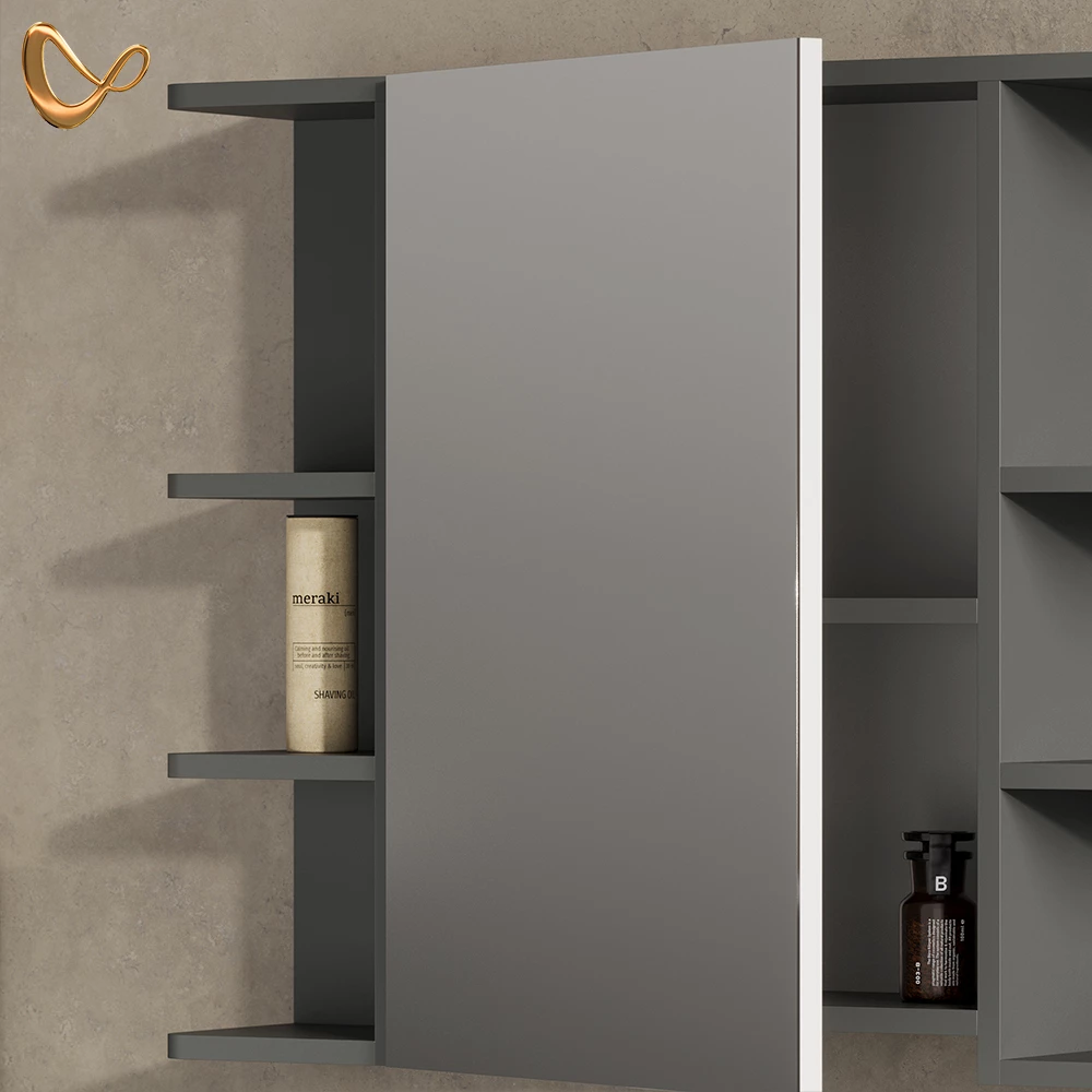 Nahaufnahme von Badmöbel-Set in Anthrazit, zeigt Design- und Oberflächendetails
