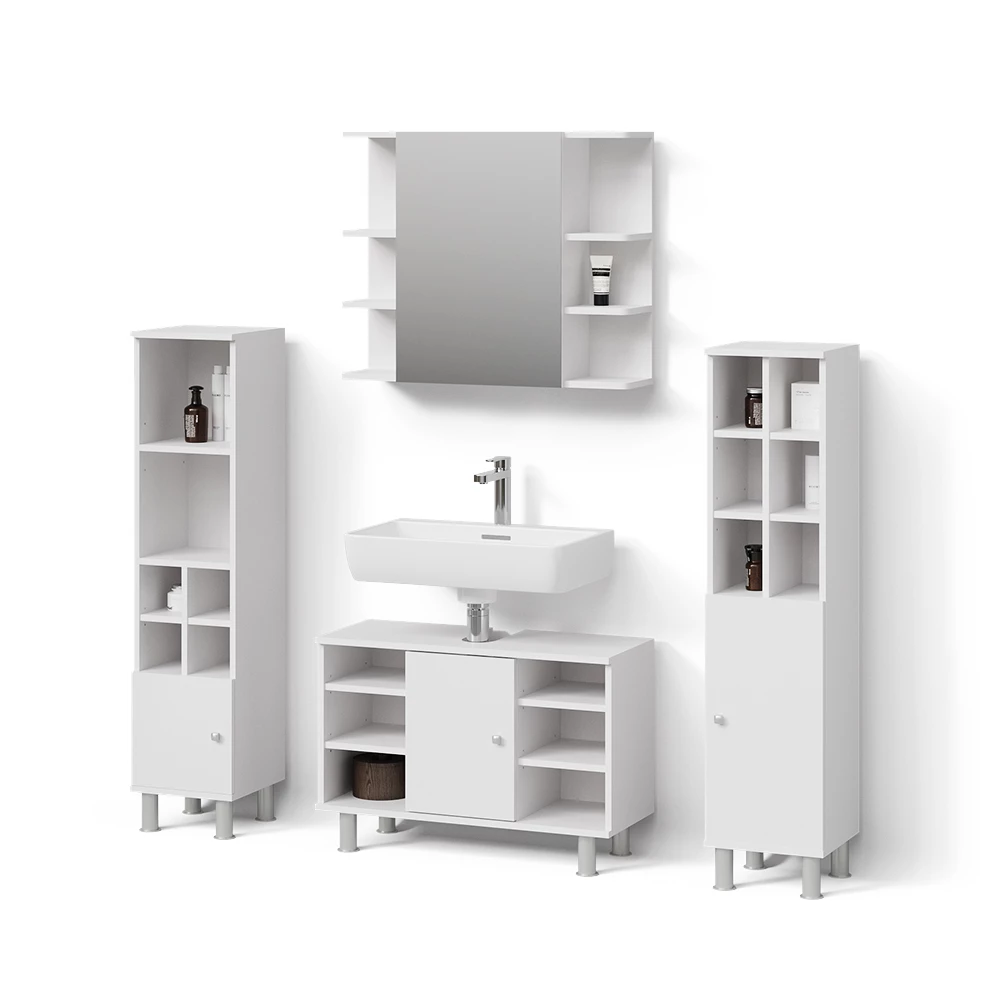 Badmöbel-Set in Weiß auf weißem Hintergrund