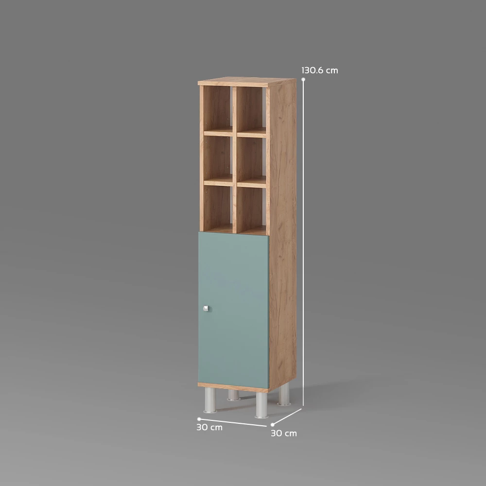 Midischrank in Grün auf weißem Hintergrund mit sichtbaren Maßen