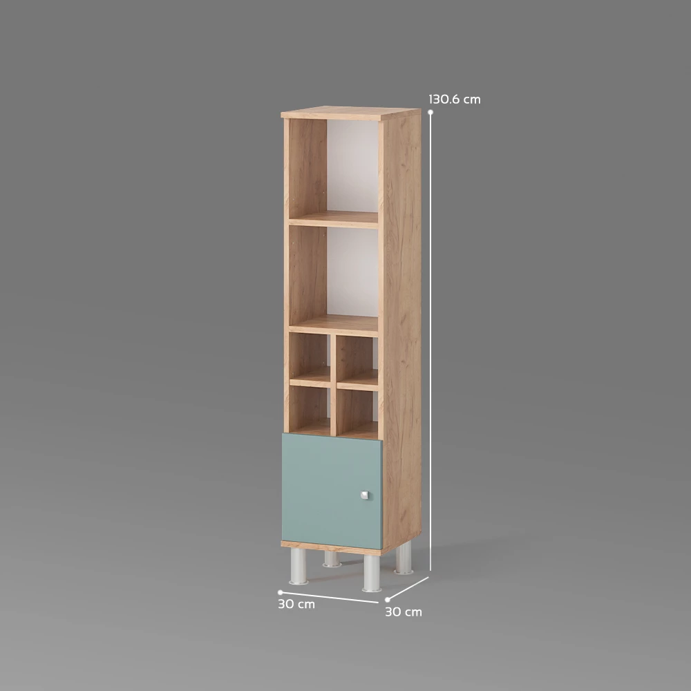Midischrank in Grün auf weißem Hintergrund mit sichtbaren Maßen