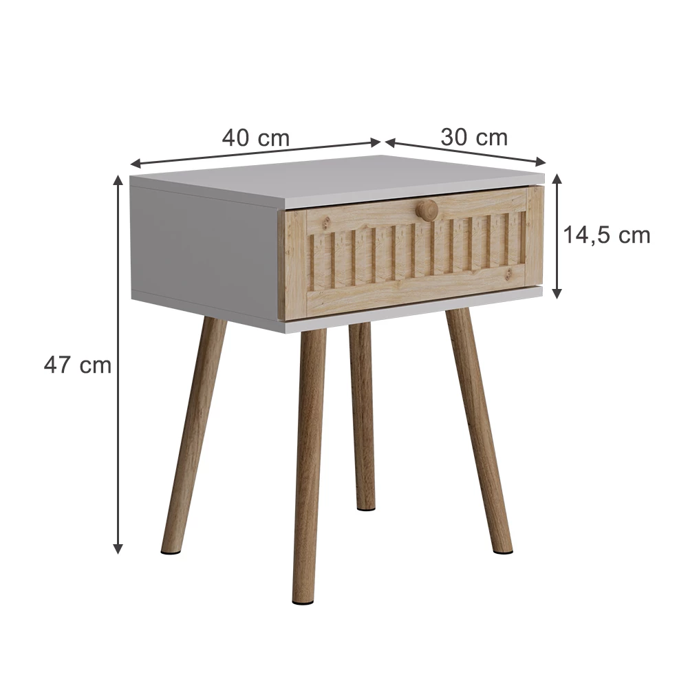 Nachttisch u boji Weiß/Kiefer na bijeloj pozadini