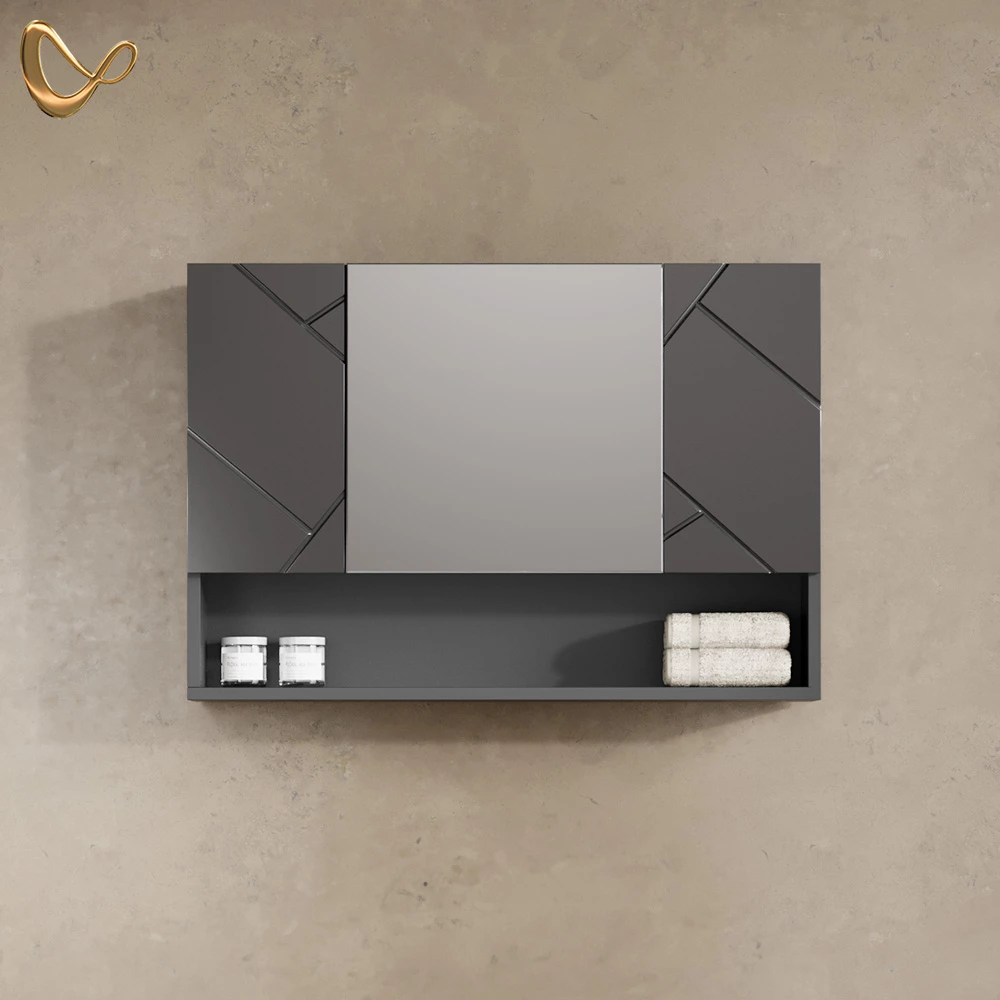 Badspiegelschrank Ronco Anthrazit Hochglanz 80.1 x 55 cm livinity®
