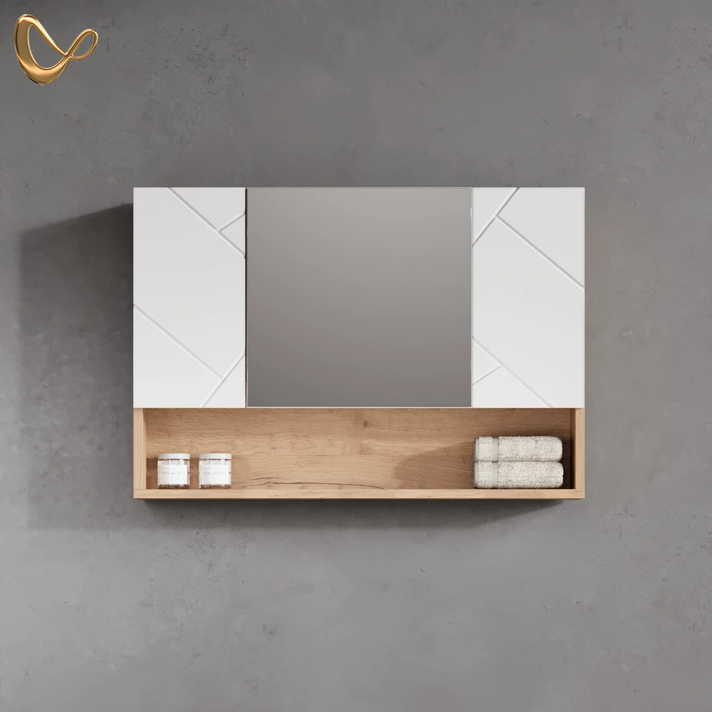 livinity® Badspiegelschrank Weiß Hochglanz/Goldkraft Eiche 80.1 x 55 cm, Ronco