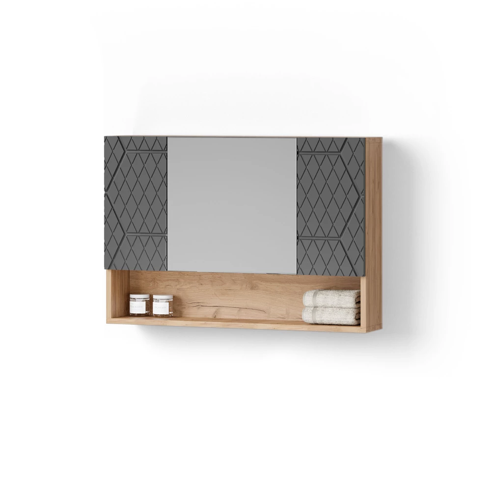 Badspiegelschrank in Anthrazit gestreift auf weißem Hintergrund