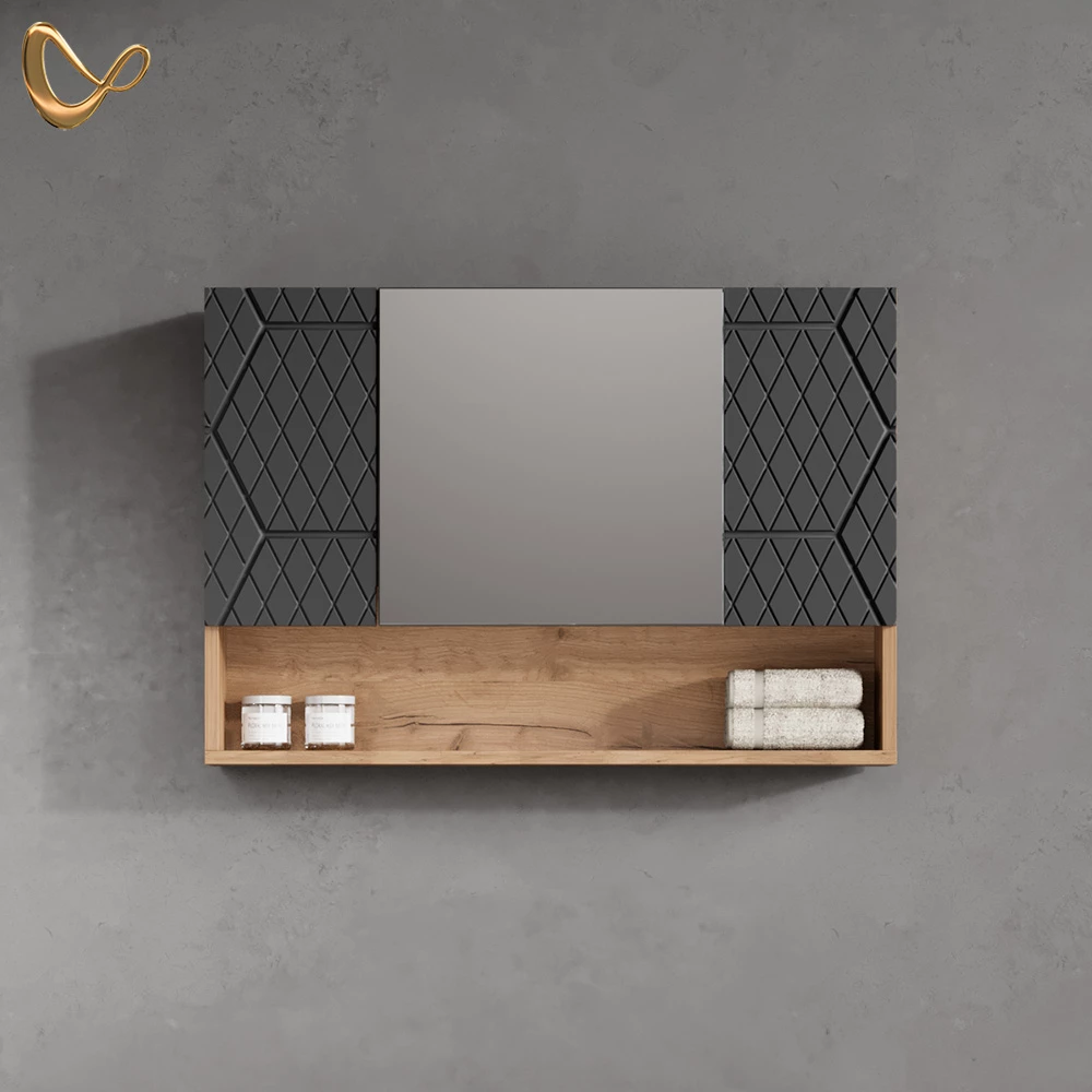 Badspiegelschrank Ronco Anthrazit mit Wabenstruktur 80 x 55 cm livinity®