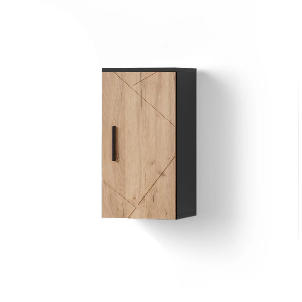 Badschrank in Goldkraft Eiche/Anthrazit auf weißem Hintergrund