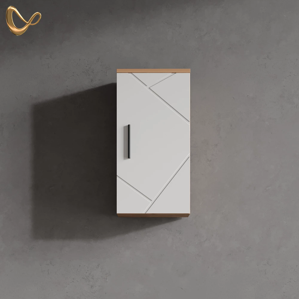 Badschrank Ronco Weiß Hochglanz/Goldkraft Eiche 30 x 59 cm mit Regal livinity®