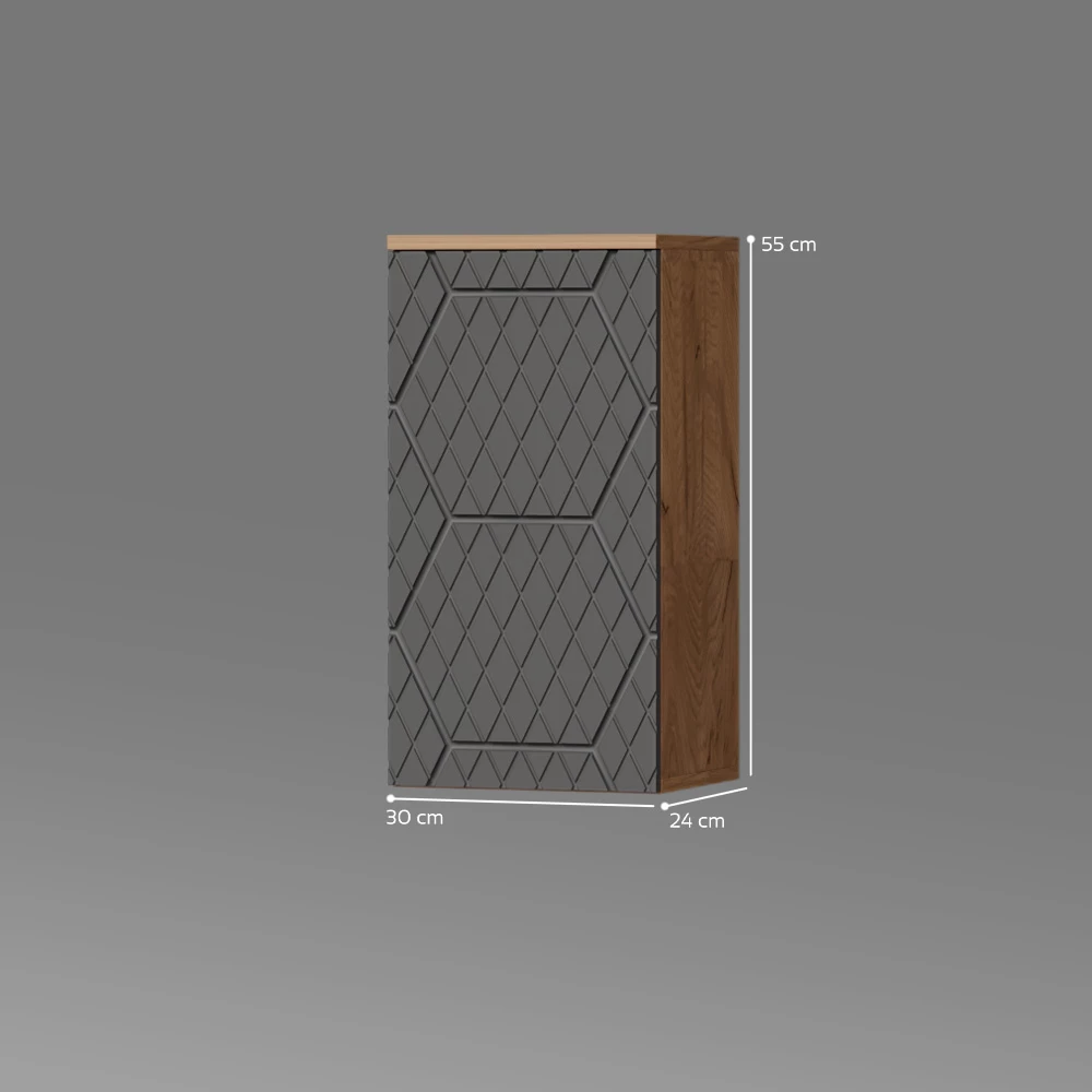 Badschrank in Anthrazit gestreift auf weißem Hintergrund mit sichtbaren Maßen