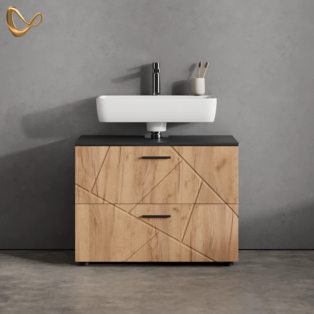 Waschbeckenunterschrank Ronco Goldkraft Eiche/Anthrazit 80 x 58.6 cm livinity®