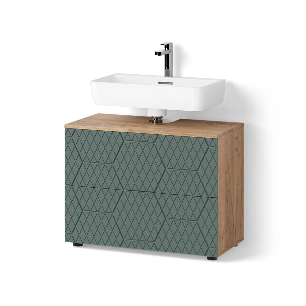 Waschbeckenunterschrank in Grün auf weißem Hintergrund