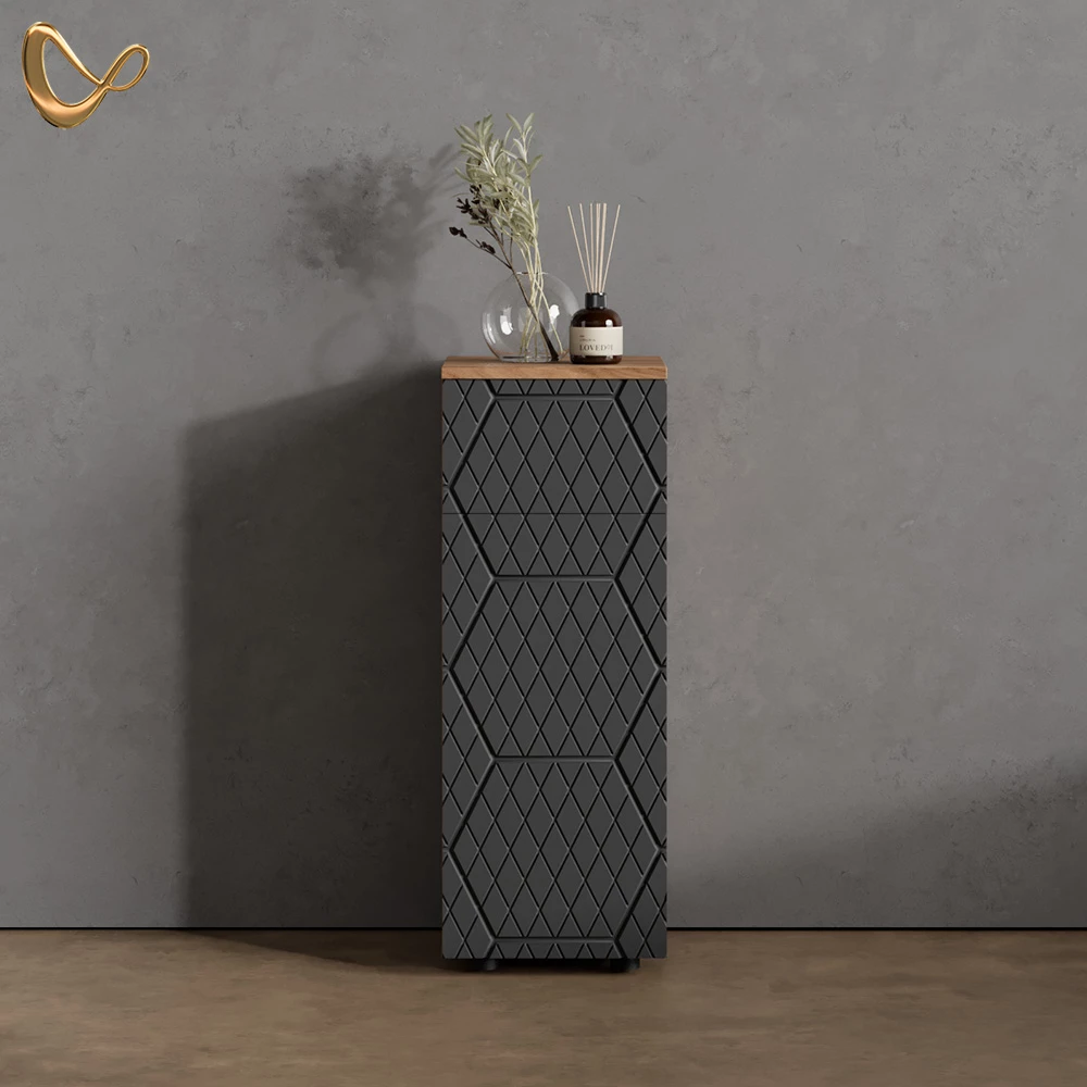 Midischrank Ronco Anthrazit mit Wabenstruktur 30 x 81 cm mit 1 Schublade, 2 Fächer, Badezimmer livinity®