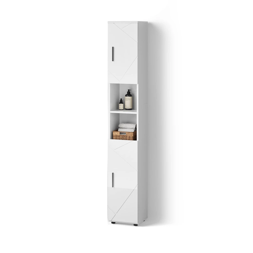 Badschrank in Weiß Hochglanz auf weißem Hintergrund