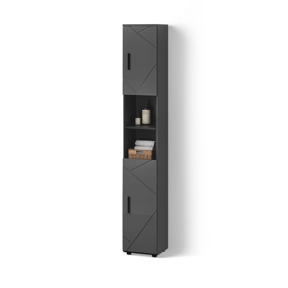 Badschrank in Anthrazit Hochglanz auf weißem Hintergrund