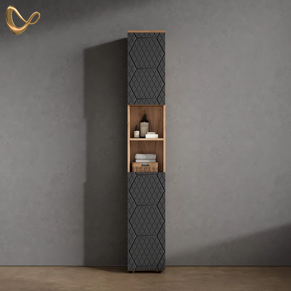 Badschrank  Ronco Anthrazit mit Wabenstruktur 30 x 192 cm livinity®