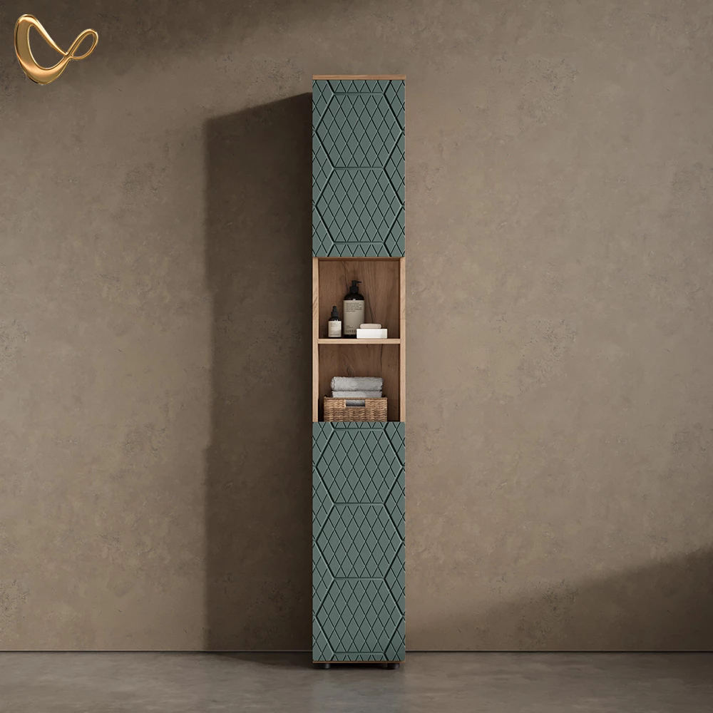 Badschrank Ronco Grün/Goldkraft Eiche 30 x 192 cm livinity®