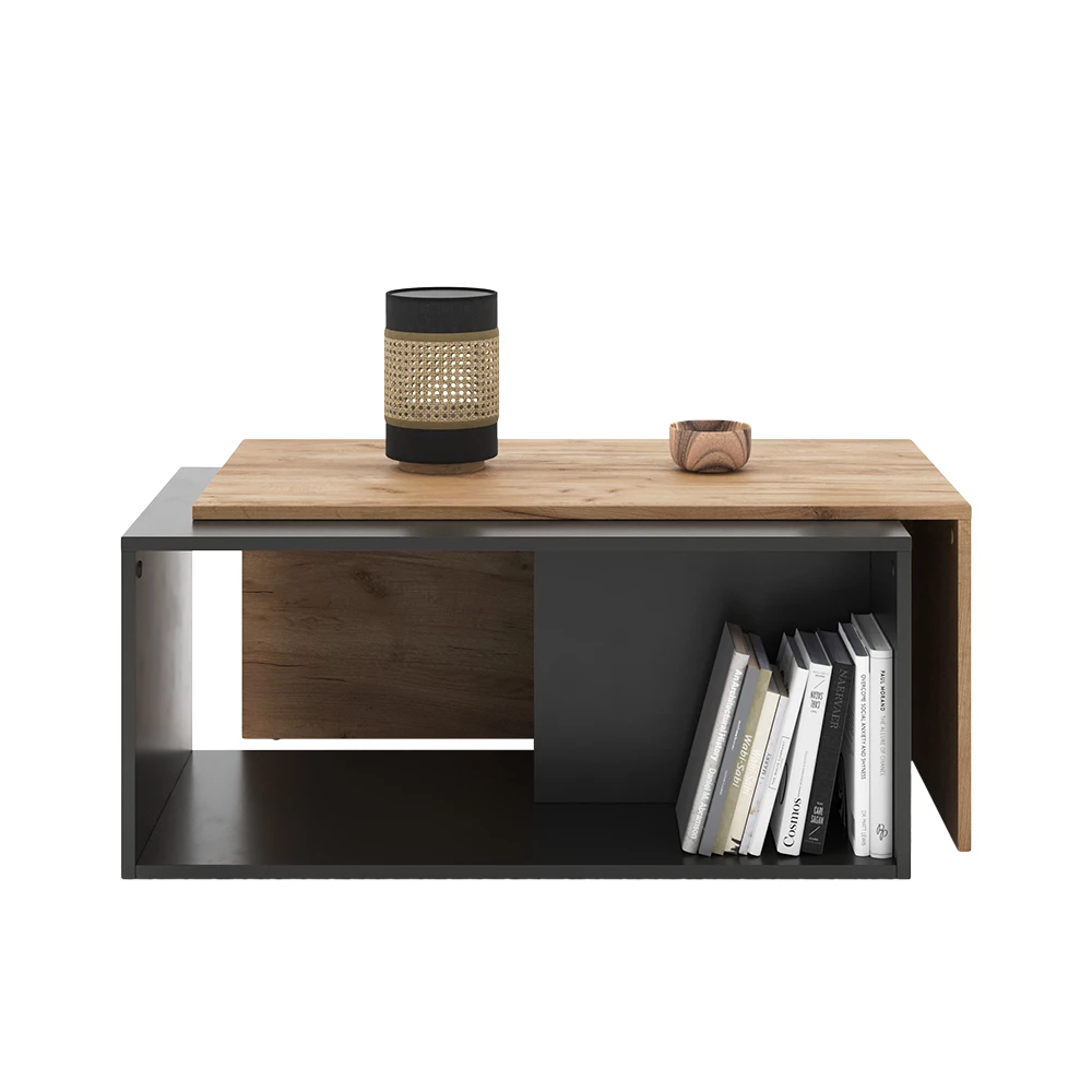 Miza za kavo v Antracit/zlati hrast na belem ozadju z dekorativnimi elementi