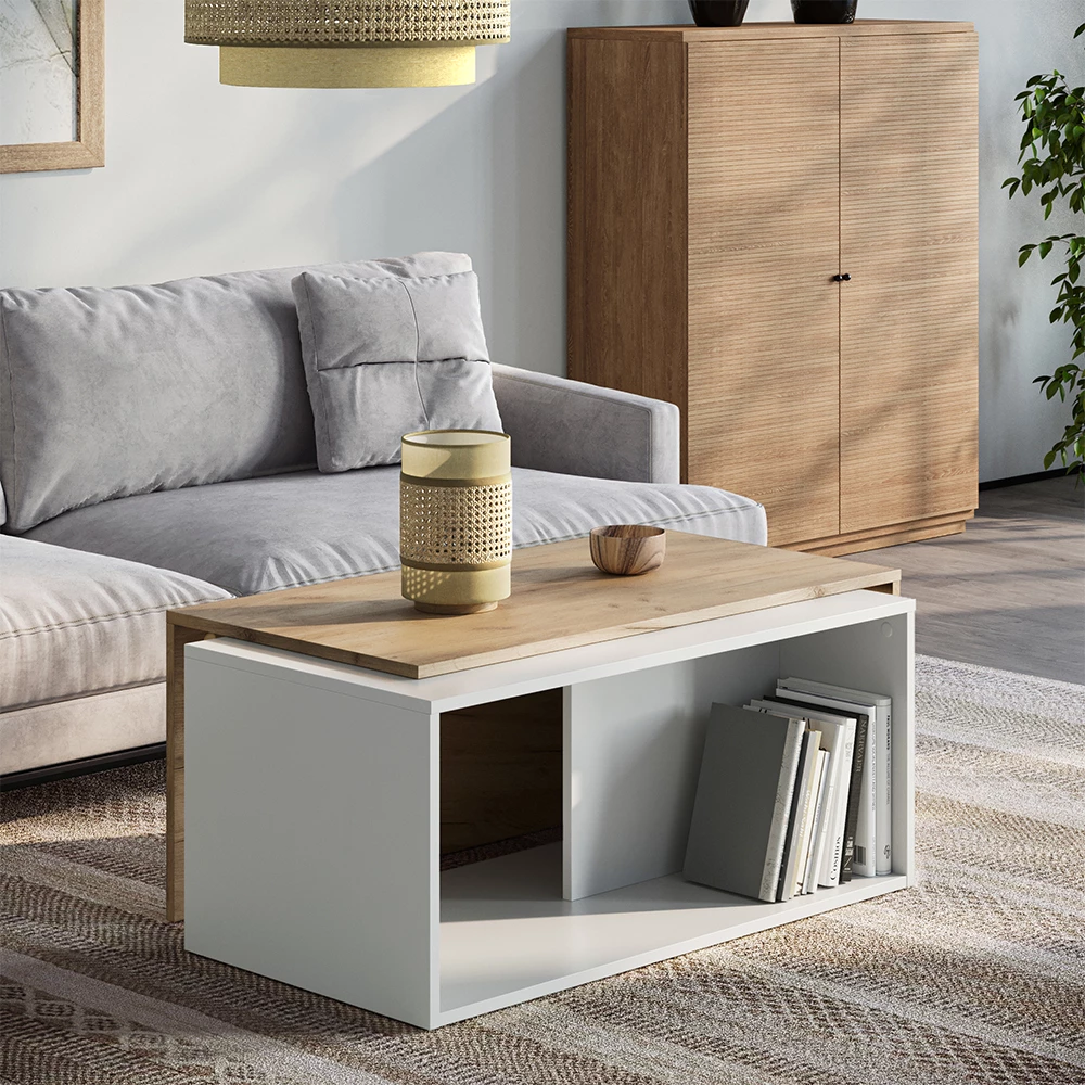 Couchtisch Paul Weiß/Goldkraft Eiche 90 x 48 cm Vicco № 26877