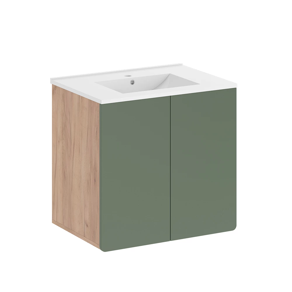 Vicco Badmöbel-Set Goldkraft Eiche/Grün , Izan