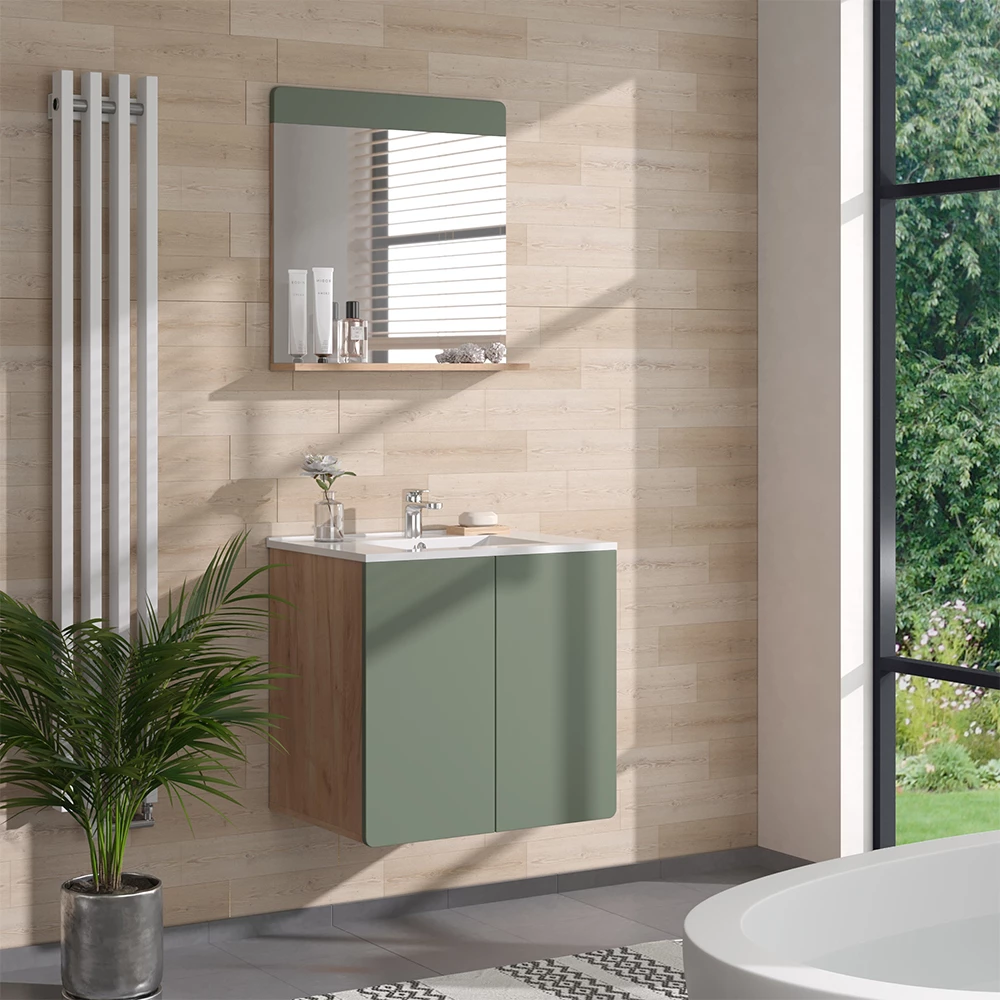Vicco Badmöbel-Set Goldkraft Eiche/Grün , Izan