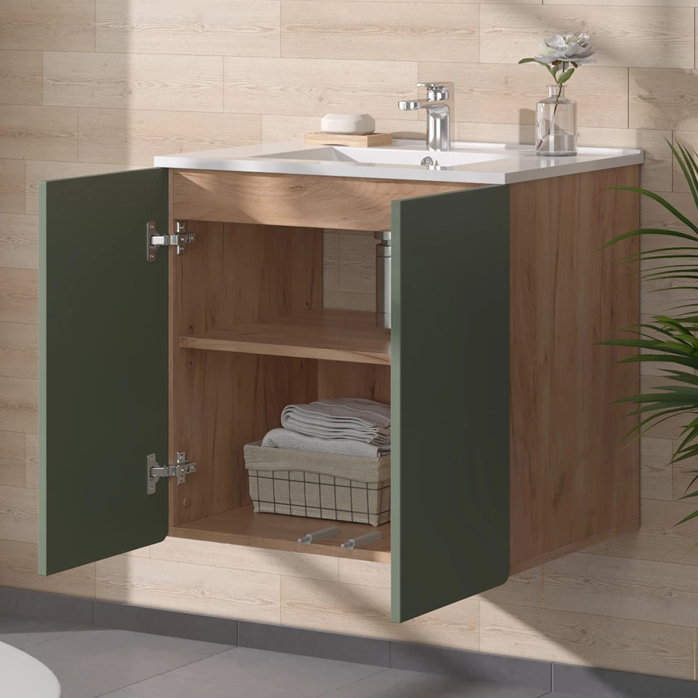 Vicco Badmöbel-Set Goldkraft Eiche/Grün , Izan