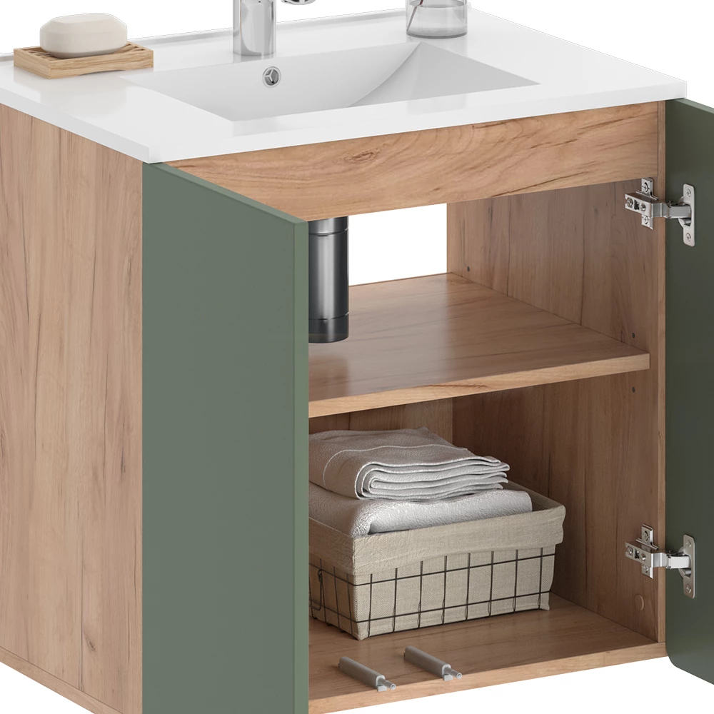 Vicco Badmöbel-Set Goldkraft Eiche/Grün , Izan
