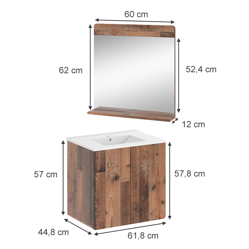 Vicco Set di mobili da bagno Oldstyle 3 parti con specchio, Izan